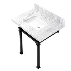 Kingston Brass KVPB30MSQ0 Monarch 30-Inch Carrara Marble Console Sink, Marble White/Matte Black - Kingston Brass KVPB30MSQ0