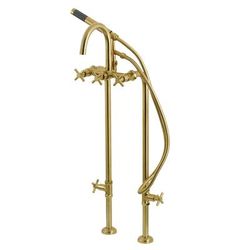 Aqua Vintage CCK8107DX Concord Freestanding Tub Faucet with Supply Line, Stop Valve, Brushed Brass - Kingston Brass CCK8107DX