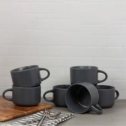10 Strawberry Street WM-28-CHAR-6 22 oz Wazee Matte Mug - Stoneware, Charcoal, Gray