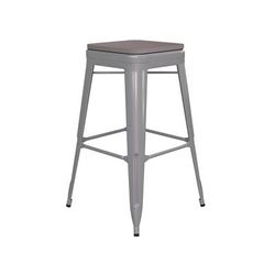 Flash Furniture 4-ET-31320-24-SV-R-PL2G-GG Backless Barstool w/ Resin Seat, Silver, Silver Gray, Counter Height