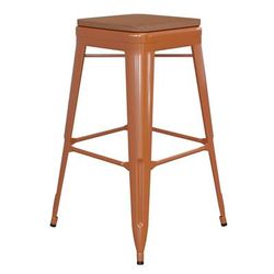 Flash Furniture CH-31320-30-OR-PL2T-GG Backless Commercial Bar Stool w/ Wood Seat - Steel, Orange, w/ Seat