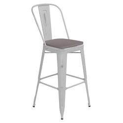 Flash Furniture ET-3534-30-WH-PL1G-GG Counter Height Commercial Bar Stool w/ Curved Back & 30" Wood Seat, White