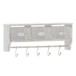 Flash Furniture HFMHD-GDI-CRE8-012315-GG Wall Mount Storage Rack w/ Wire Baskets, 23 1/2" x 9 1/4", Pine Wood, White