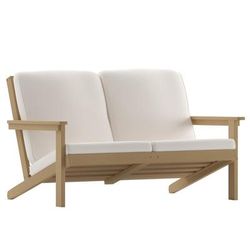 Flash Furniture JJ-C14022-BR-GG Outdoor Adirondack Patio Loveseat - Cream Cushions w/ Natural Cedar Resin Frame