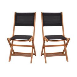Flash Furniture THB-C4854-NAT-GG Folding Patio Bistro Chair w/ Black Fabric Back & Seat - Acacia Wood Frame, Brown
