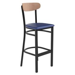 Flash Furniture XU-DG6V6BLV-NAT-GG Commercial Bar Stool w/ Boomerang Back & Blue Vinyl Seat - Steel Frame, Black, Natural Finish