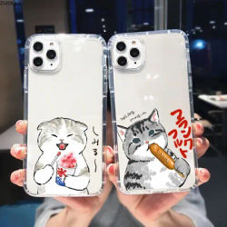 Drôle De Bande Dessinée Alimentaire Chat Étui de Téléphone Transparent Pour iPhone 12 13 11 Pro Max