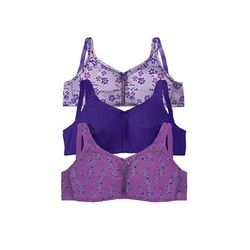 Plus Size Women's 3-Pack Cotton Wireless Bra by Comfort Choice in Amethyst Purple Assorted (Size 42 C)