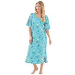 Plus Size Women's Long Tagless Sleepshirt by Dreams & Co. in Aqua Mint Dragonfly (Size M/L)