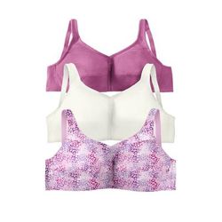 Plus Size Women's 3-Pack Cotton Wireless Bra by Comfort Choice in Pretty Orchid Assorted (Size 46 DD)