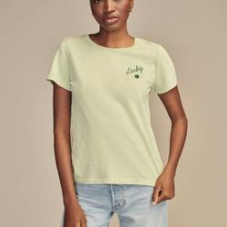 Lucky Brand Green Left Chest Clover Classic Crew in Spray, Size S