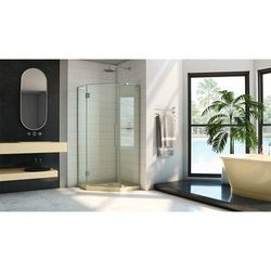 Dreamline DreamLine Prism Plus 40 inch D x 40 inch W x 74 3/4 inch H Frameless Neo-Angle Hinged Shower Enclosure in Brushed Nickel with Biscuit Shower Base Kit DL-6062-22-04