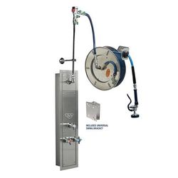 T&S B-7142-U01WS7BC Recess -Mount Hose Reel Cabinet w/ Bottom Inlets & 50 Open Stainless Steel Hose, Cerama Cartridges, Silver