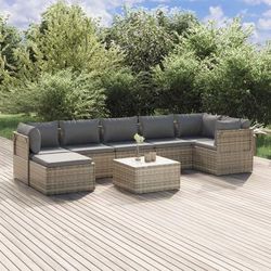 vidaXL Set Divani da Giardino 8 pz con Cuscini in Polyrattan Grigio