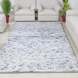 Handmade Flatwoven White & Blue Jute Rug by Tufty Home