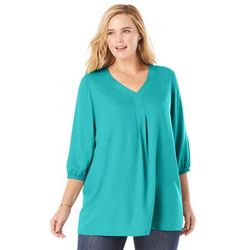 Plus Size Women's Three-Quarter Sleeve Pleat-Front Tunic by Woman Within in Azure (Size 14/16)