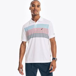 Nautica Men's Sustainably Crafted Navtech Striped Classic Fit Polo Bright White, S