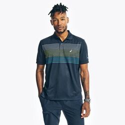 Nautica Men's Sustainably Crafted Navtech Striped Classic Fit Polo Navy, M