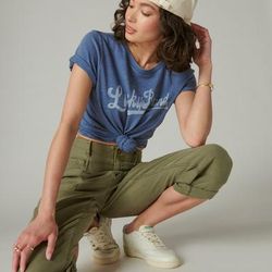 Lucky Brand Lucky Ivy Arch Crew Tee - Women's Clothing Tops Shirts Tee Graphic T Shirts in True Navy, Size S