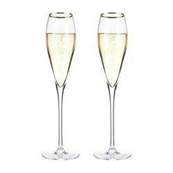 Gold-Rimmed Crystal Champagne Flutes by Viski in Clear
