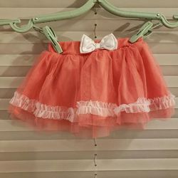 Disney Bottoms | Disney Baby Coral Colored Layered Skirt With Attached Diaper Cover Size 3/6 Mo | Color: Orange/White | Size: 3-6mb