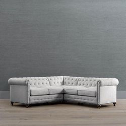 Logan Chesterfield 3-pc. Loveseat Sectional - Saddle Ross Performance Leather - Frontgate