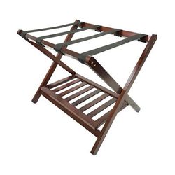 Hospitality 1 Source LRWSTDSR01 Folding Luggage Rack w/ 2 1/4" Black Straps - 25"W x 19"D x 21"H, Walnut