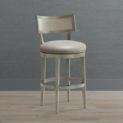 Hunter Swivel Bar & Counter Stool - 30" Bar Height, Stone Gray Bar Stool, Creme Linen Performance - Frontgate