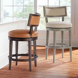 Hunter Swivel Bar & Counter Stool - 26" Counter Height, Stone Gray/ Gray Leather Counter Stool - Frontgate