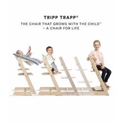 Tripp Trapp High Chair and Cushion with Stokke Tray -- Oak Natural / Nordic Blue