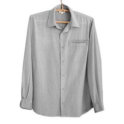 'Men's Long-Sleeved Over-Dyed Cotton Blend Shirt in Grey'