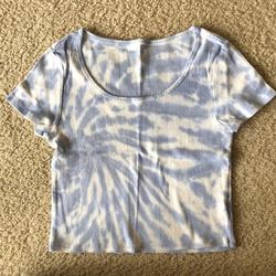 American Eagle Outfitters Tops | Ae Blue Tie-Dye Crop Top - Size Medium | Color: Blue/White | Size: M