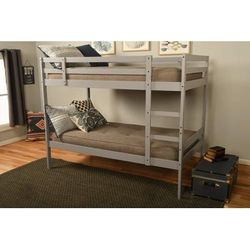 Sydney Twin/Twin Bunk Bed in Light Gray with Linen Stone Mattresses - KFTTSYDLGLSTN4