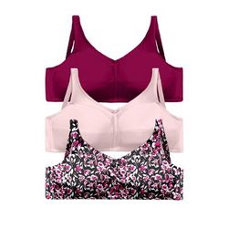 Plus Size Women's 3-Pack Cotton Wireless Bra by Comfort Choice in Pomegranate Assorted (Size 44 C)