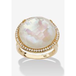 Women's .27 Tcw Genuine Mother-Of-Pearl And Cz Gold-Plated Sterling Silver Halo Ring by PalmBeach Jewelry in Silver (Size 6)