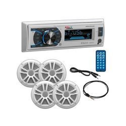 Boss Audio Marine Single Din Media Receiver with Bluetooth and 2 Pair of 6.5in Speakers Antenna and Aux White MCK632WB.64