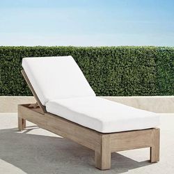 St. Kitts Chaise Lounge in Weathered Teak with Cushions - Quick Dry, Linen Flax - Frontgate