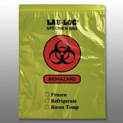 LK Packaging LAB221215YE Lab-Loc Reclosable 2-Wall Specimen Bags - 12" x 15", Polyethylene, Yellow Tint, Case of 1000