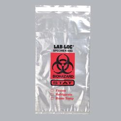 LK Packaging LABAC20610STAT 3-Wall Specimen Bags w/ Tamper-Evident - 6" x 10", Polyethylene, Clear, Printed "STAT"