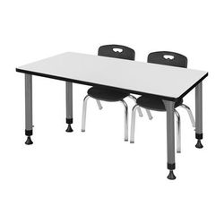 Regency Kee 66 x 24 in. Adjustable Classroom Table In White & 2 Andy 12 in. Stack Chairs In Black & Grey Base - Regency MT6624WHAPGY45BK