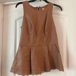 Anthropologie Tops | Anthropologie X Hd Faux Leather Top Peplum Size 4 | Color: Tan | Size: 4
