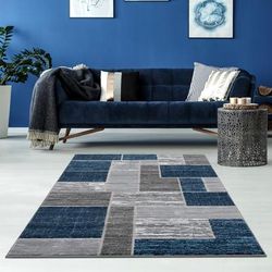 L Baiet Verena Blue Geometric 4 ft. x 6 ft. Area Rug - L Baiet SL973B46 Blue