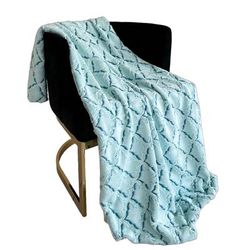 Plutus Light Blue Diamond Faux Fur Luxury Throw Blanket - Plutus PBSF2301-102x116