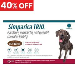 40% Off Simparica Trio For Dogs 88.1-132 Lbs (Brown) 3 Chews