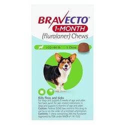 Bravecto 1 Month Chew For Medium Dogs 22 To 44lbs (Green) 1 Chew