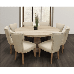 "Benedict 70" White Round Dining Table with 4 Sets of Howell Chairs - Ivory - Moti"
