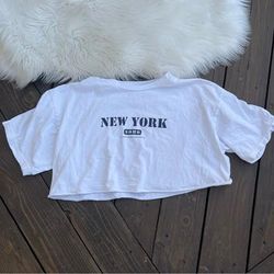 Brandy Melville Tops | Brandy Melville Cropped New York Shirt | Color: White | Size: One Size