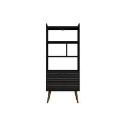 "Bogart 62.6" Mid-Century Modern Bookcase in Black and Nature - Manhattan Comfort 254BMC8"