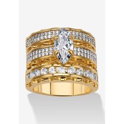 Women's 3 Piece 3.38 Tcw Marquise Cubic Zirconia 14K Yellow Gold-Plated Bridal Ring Set by PalmBeach Jewelry in Gold (Size 8)
