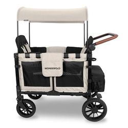 WonderFold W4 Luxe Multifunctional Quad (4 Seater) Stroller Wagon - Sandy Beige (Albee Exclusive)